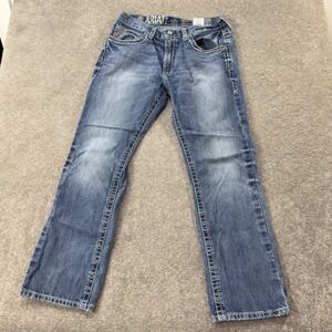 Ariat M5 Slim Straight Jeans Mens 34x32 Blue Denim Heavy Stitch Western 10016215